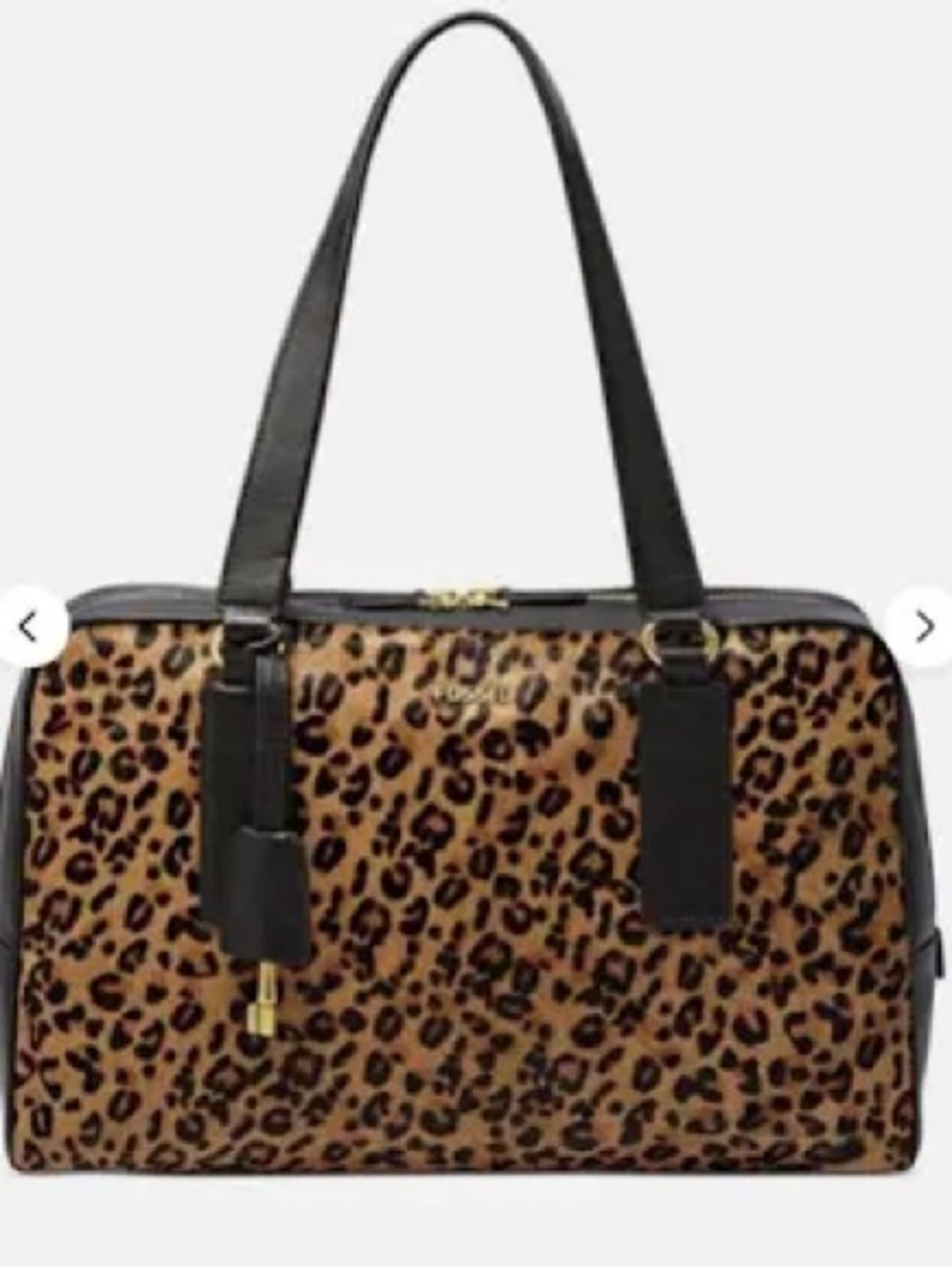 Fossil Memoir calf hair leopard print satchel featuring black leather trim